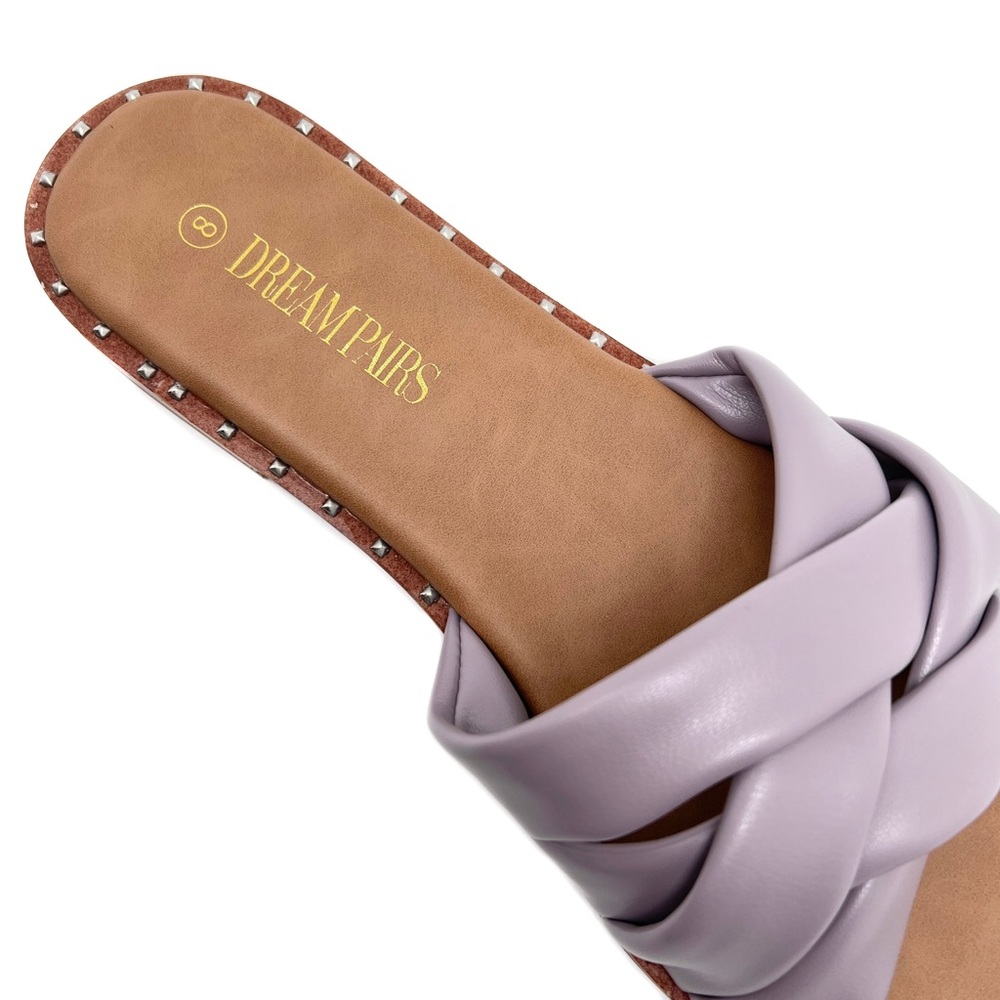 Dream Pairs Slides Slip On Studded Flat Sandals Taro Purple Size 8 - Picture 7 of 12